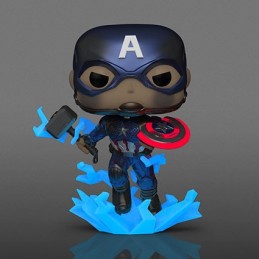 Figur Funko Pop Glow in the Dark Mettalic Marvel Avengers Endgame Captain America with Broken Shield and Mjolnir Limited Edit...