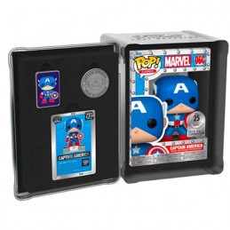 Figur Funko Pop NYCC 2023 Captain America with Pin and Coin Alluminium Box Funko 25th Anniversary Limited Edition Geneva Stor...